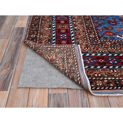 Tribal & Geometric Wool Hand Knotted Rug Blue Red 8.9X10.5 -O086977