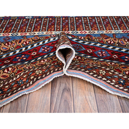 Tribal & Geometric Wool Hand Knotted Rug Blue Red 8.9X10.5 -O086977