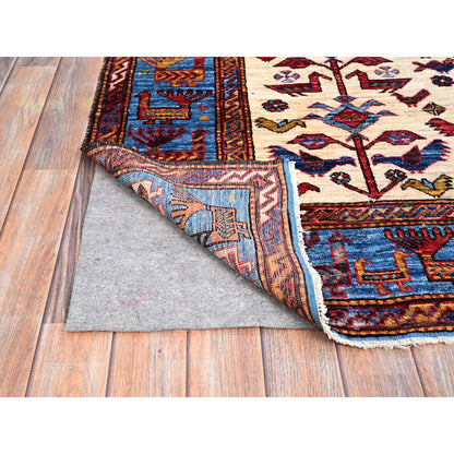 Tribal & Geometric Wool Hand Knotted Rug Ivory 5.11x7.8 -O086983