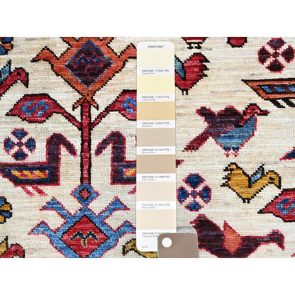 Tribal & Geometric Wool Hand Knotted Rug Ivory 5.11x7.8 -O086983