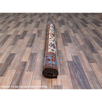 Tribal & Geometric Wool Hand Knotted Rug Ivory 5.11x7.8 -O086983
