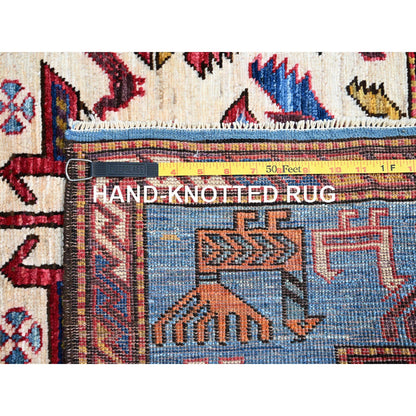 Tribal & Geometric Wool Hand Knotted Rug Ivory 5.11x7.8 -O086983
