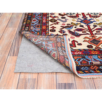 Tribal & Geometric Wool Hand Knotted Rug Ivory Blue 3.8X5.4 -O086988