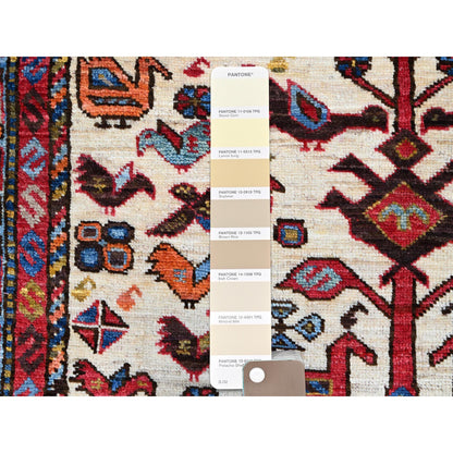 Tribal & Geometric Wool Hand Knotted Rug Ivory Blue 3.8X5.4 -O086988