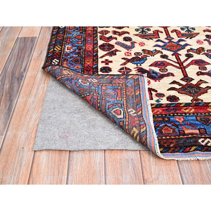 Tribal & Geometric Wool Hand Knotted Rug Ivory Blue 3.7X5.3 -O086990