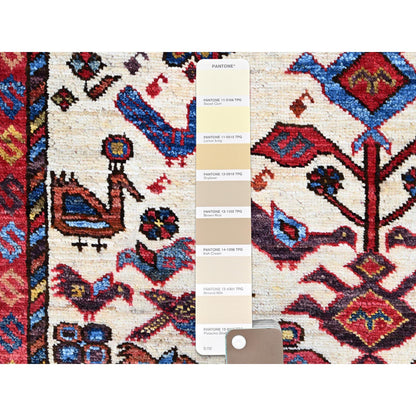 Tribal & Geometric Wool Hand Knotted Rug Ivory Blue 3.7X5.3 -O086990