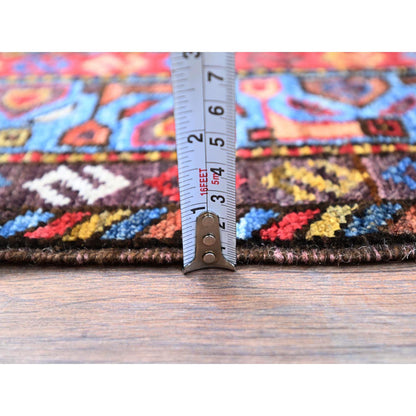 Tribal & Geometric Wool Hand Knotted Rug Ivory Blue 3.7X5.3 -O086990