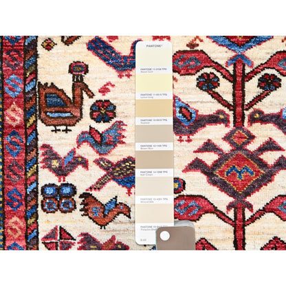 Tribal & Geometric Wool Hand Knotted Rug Ivory Blue 3.6X4.10 -O086991