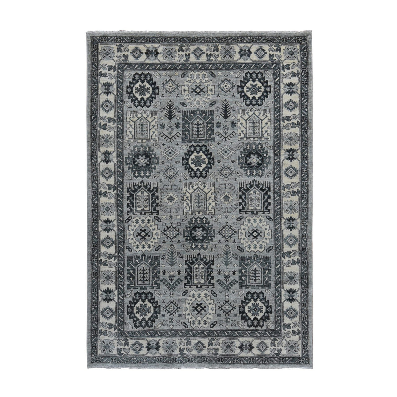 Gray 6'2" x 9'2" Tribal & Geometric Hand knotted Wool Rug - Sku: O087001