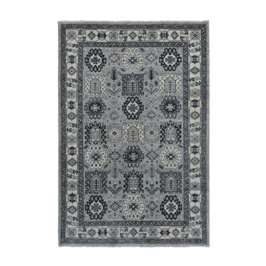 Tribal & Geometric Wool Hand Knotted Rug Grey Ivory 6.2X9.2 -O087001