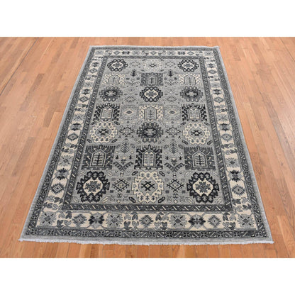 Tribal & Geometric Wool Hand Knotted Rug Grey Ivory 6.2X9.2 -O087001