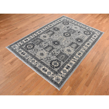 Tribal & Geometric Wool Hand Knotted Rug Grey Ivory 6.2X9.2 -O087001