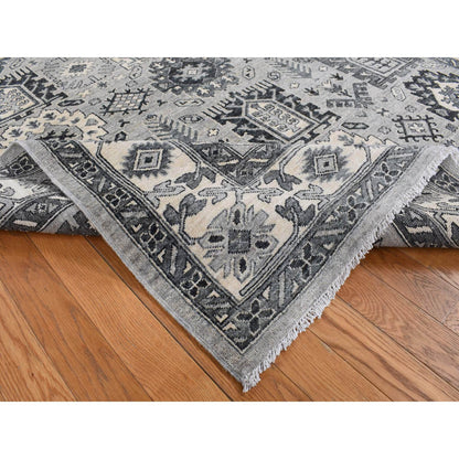 Tribal & Geometric Wool Hand Knotted Rug Grey Ivory 6.2X9.2 -O087001