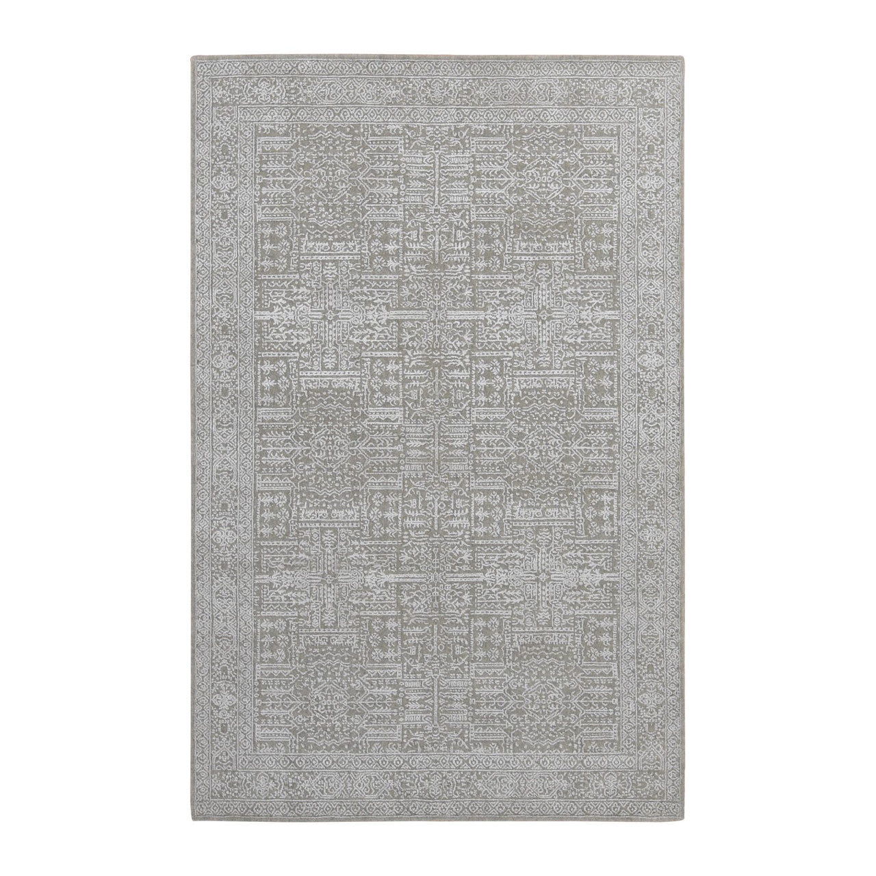 Gray 5'9" x 9'0" Modern and Contemporary and Plant based Handloom Wool/Silk Rug - Sku: O087003