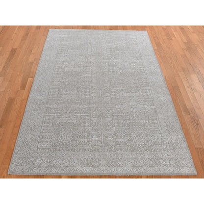 Modern and Contemporary Wool and Plant based Silk Hand Loomed Rug Grey Gray 5.9X9.0 -O087003