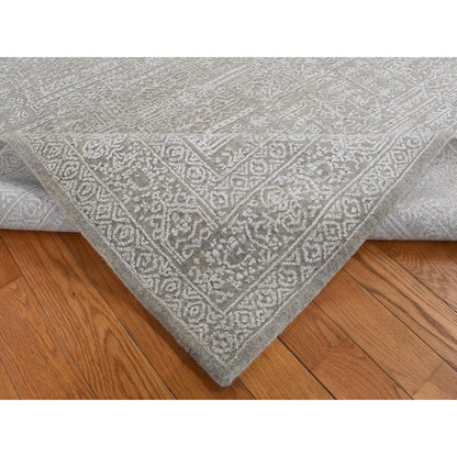 Modern and Contemporary Wool and Plant based Silk Hand Loomed Rug Grey Gray 5.9X9.0 -O087003