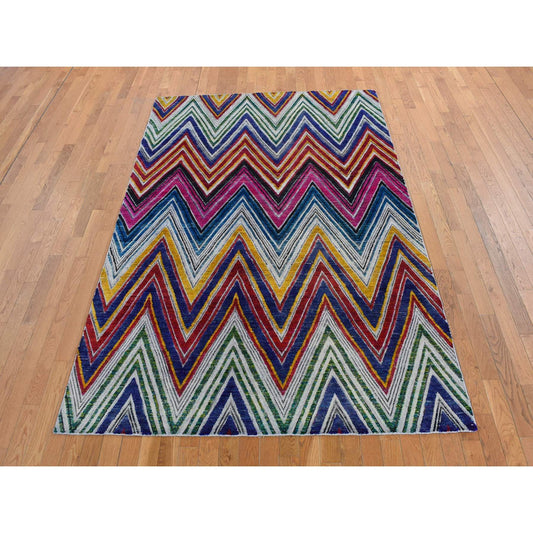Modern and Contemporary Wool & Silk Hand Knotted Rug Pink No Border 6.0X9.0 -O087005
