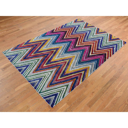 Modern and Contemporary Wool & Silk Hand Knotted Rug Pink No Border 6.0X9.0 -O087005