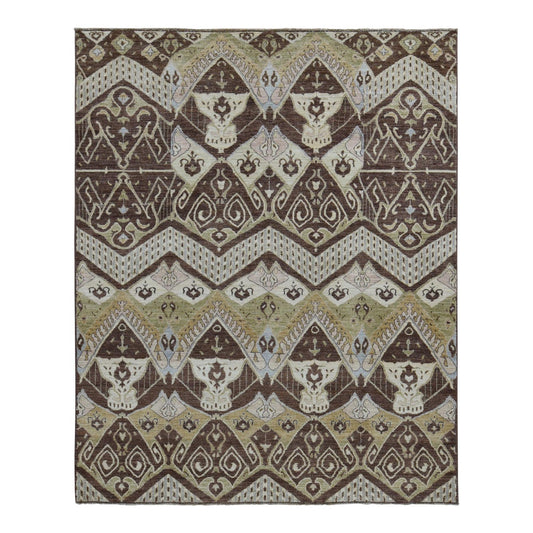 Tribal & Geometric Wool Hand Knotted Rug Brown No Border 8.1X10.0 -O087007