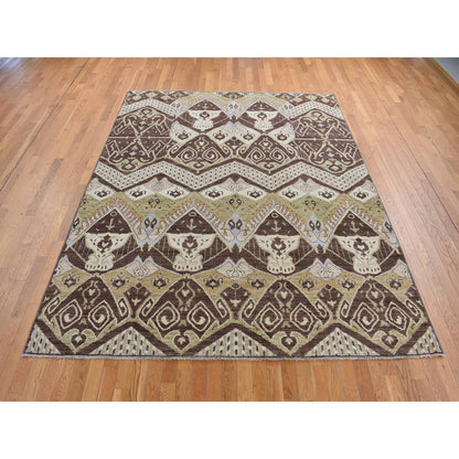 Tribal & Geometric Wool Hand Knotted Rug Brown No Border 8.1X10.0 -O087007