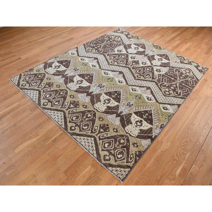 Tribal & Geometric Wool Hand Knotted Rug Brown No Border 8.1X10.0 -O087007