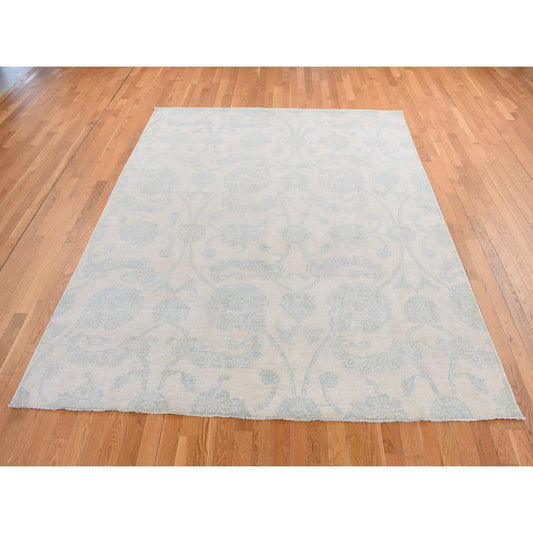 Oushak And Peshawar Wool Hand Knotted Rug Ivory No Border 8.0X10.1 -O087009