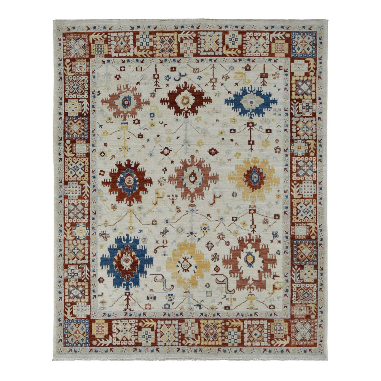 Red 7'9" x 9'9" Oushak And Peshawar Hand knotted Wool Rug - Sku: O087010