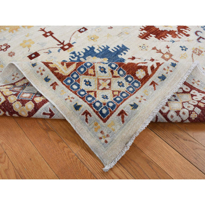 Oushak And Peshawar Wool Hand Knotted Rug Ivory Red 7.9X9.9 -O087010