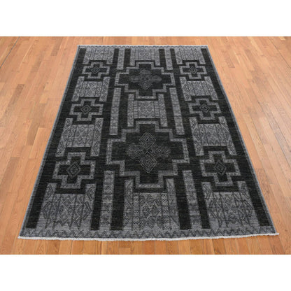 Tribal & Geometric Wool Hand Knotted Rug Grey No Border 6.2X9.2 -O087011