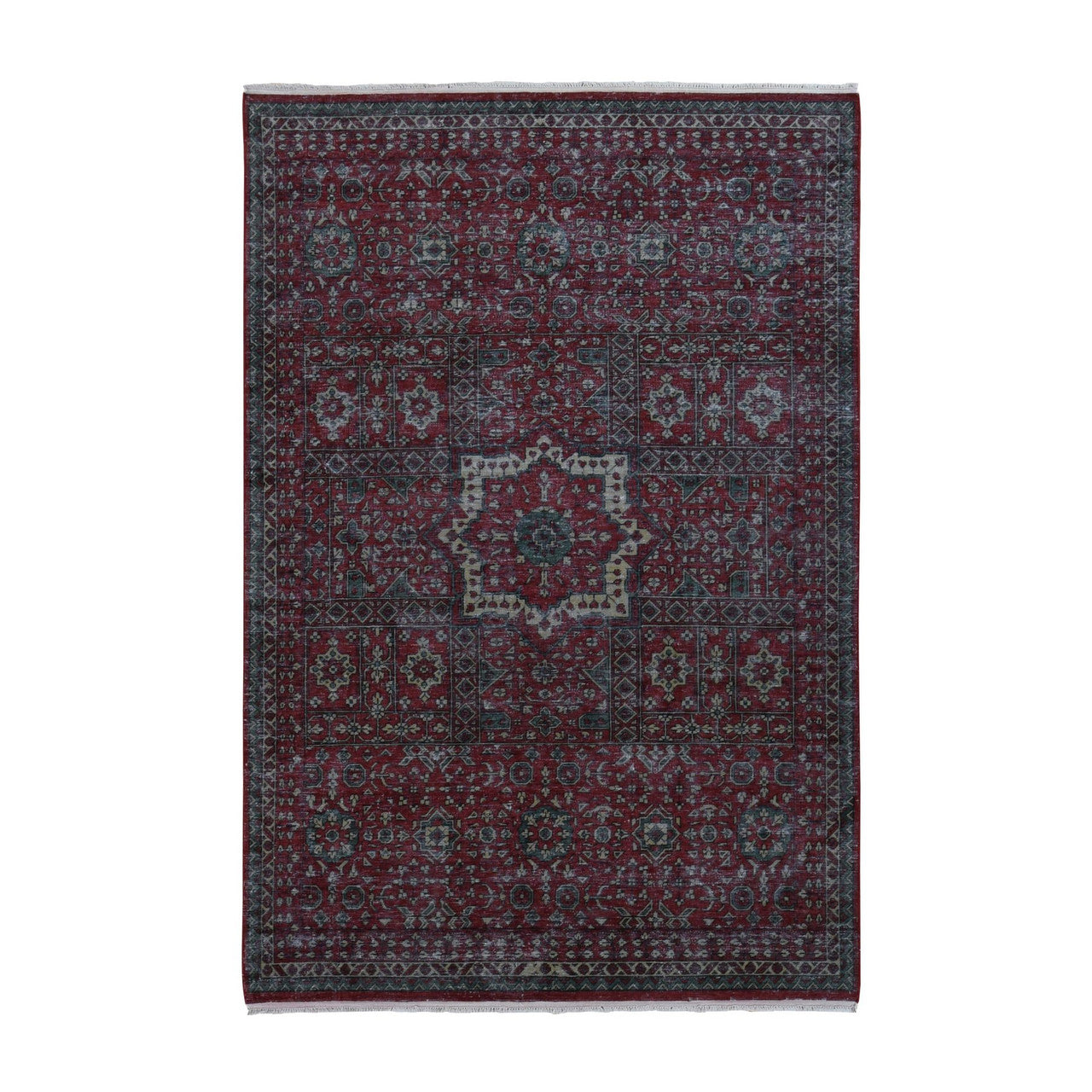 Red 6'1" x 9'0" Mamluk Worn Hand knotted Wool Rug - Sku: O087012