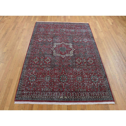 Mamluk Worn Wool Hand Knotted Rug Red Ivory 6.1X9.0 -O087012