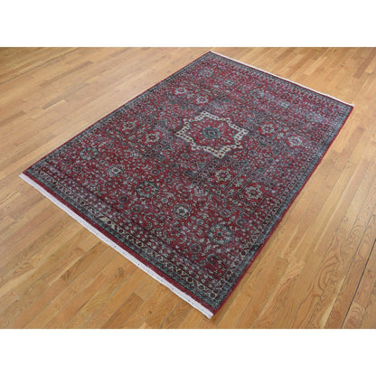 Mamluk Worn Wool Hand Knotted Rug Red Ivory 6.1X9.0 -O087012