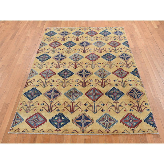 Kazak Wool Hand Knotted Rug Yellow No Border 6.1X9.1 -O087013