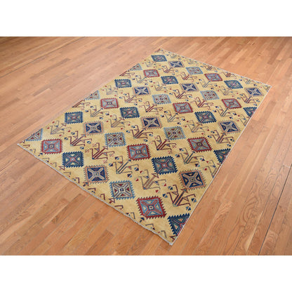Kazak Wool Hand Knotted Rug Yellow No Border 6.1X9.1 -O087013