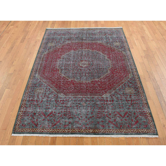 Mamluk Wool Hand Knotted Rug Green No Border 6.0X9.0 -O087015