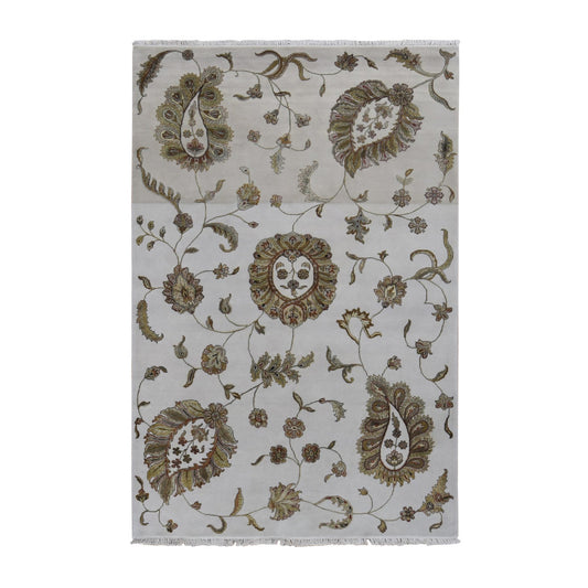 Rajasthan Wool & Silk Hand Knotted Rug Grey No Border 6.0X9.2 -O087017