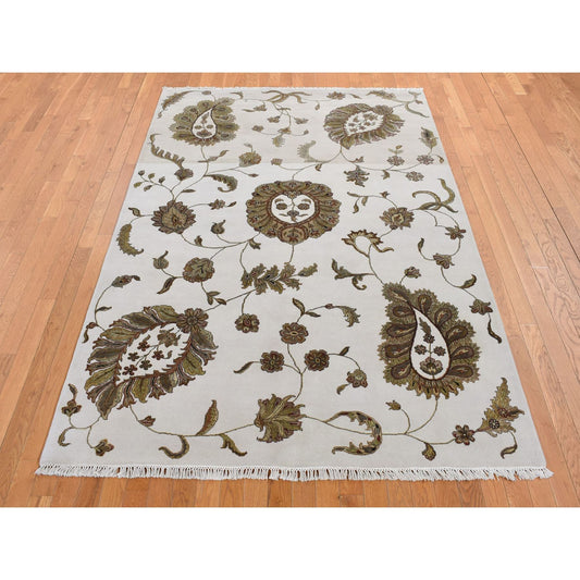 Rajasthan Wool & Silk Hand Knotted Rug Grey No Border 6.0X9.2 -O087017