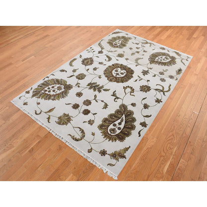 Rajasthan Wool & Silk Hand Knotted Rug Grey No Border 6.0X9.2 -O087017