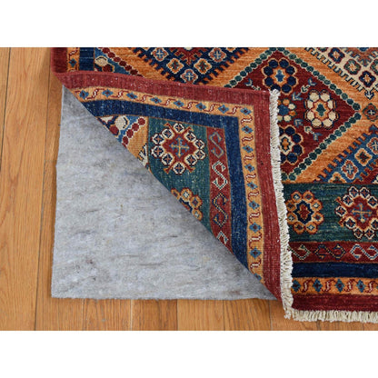Kazak Wool Hand Knotted Rug Green Orange 5.7X8.0 -O087018