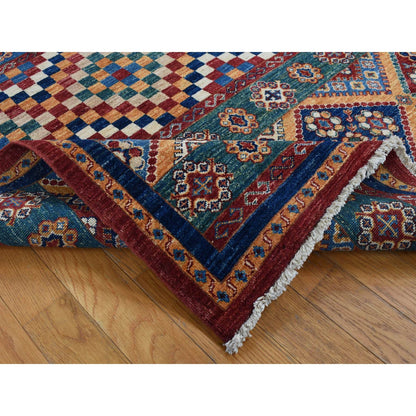 Kazak Wool Hand Knotted Rug Green Orange 5.7X8.0 -O087018