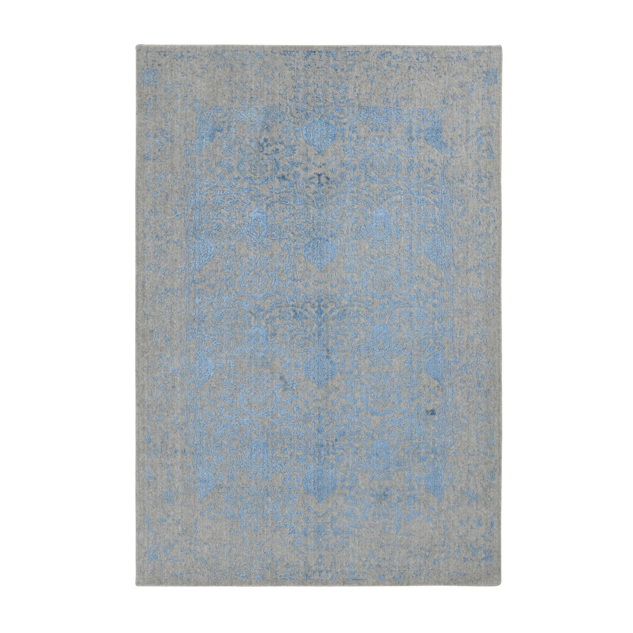 Blue 5'10" x 8'9" Modern and Contemporary Handloom Wool/Silk Rug - Sku: O087019