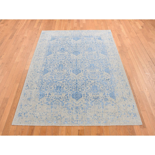 Modern and Contemporary Wool & Silk Hand Loomed Rug Blue No Border 5.10X8.9 -O087019
