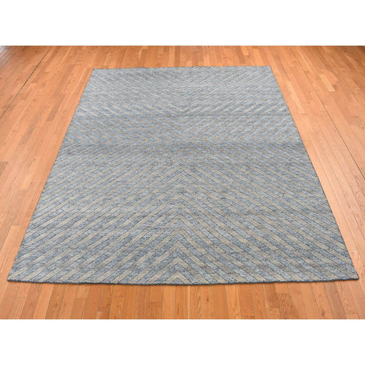 Modern and Contemporary Wool Hand Knotted Rug Blue No Border 8.0X9.9 -O087023