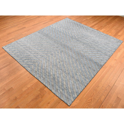 Modern and Contemporary Wool Hand Knotted Rug Blue No Border 8.0X9.9 -O087023