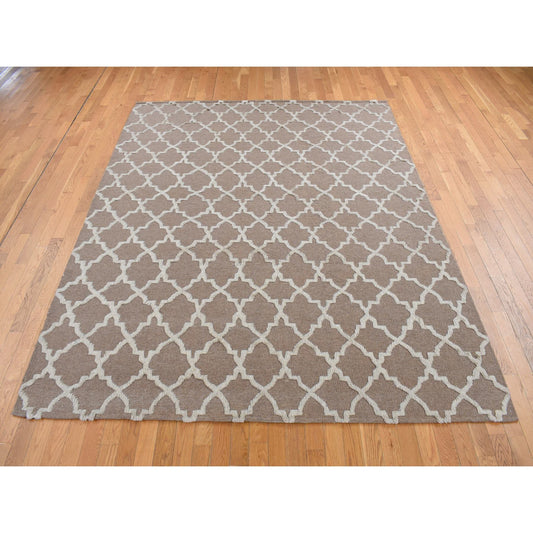 Modern and Contemporary Wool Hand Knotted Rug Brown No Border 7.10X9.9 -O087026