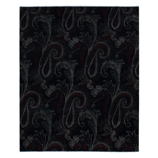 Modern and Contemporary Wool Hand Knotted Rug Black No Border 8.1X10.0 -O087029