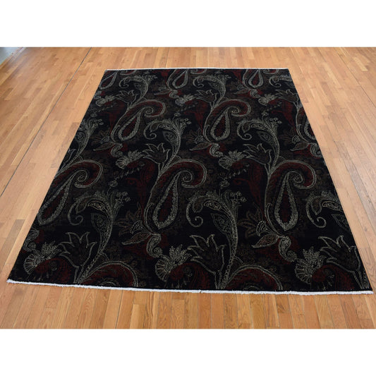 Modern and Contemporary Wool Hand Knotted Rug Black No Border 8.1X10.0 -O087029