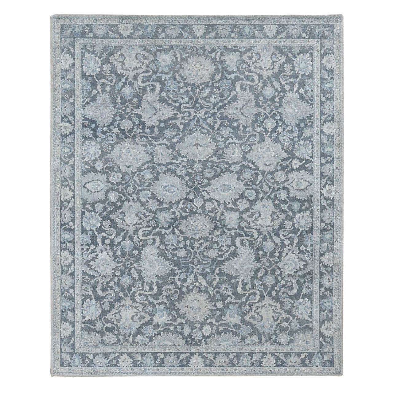 Gray 8'1" x 10'0" Oushak And Peshawar Hand knotted Wool/Silk Rug - Sku: O087037