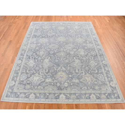 Oushak And Peshawar Wool & Silk Hand Knotted Rug Grey Gray 8.1X10.0 -O087037