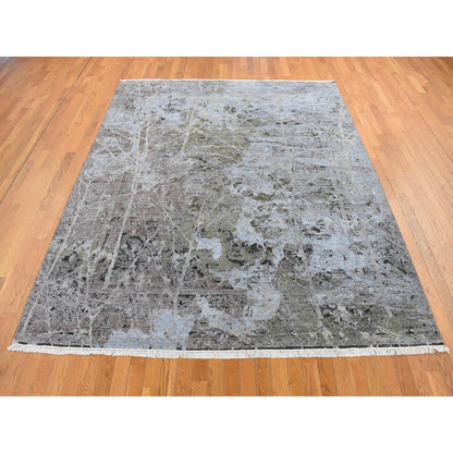 Modern and Contemporary Wool & Silk Hand Knotted Rug Grey No Border 8.0X10.1 -O087046